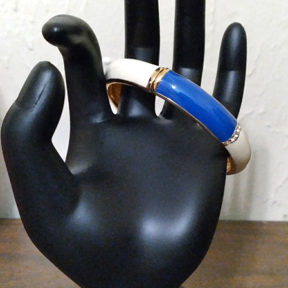 Gold,White and blue hinged bracelet